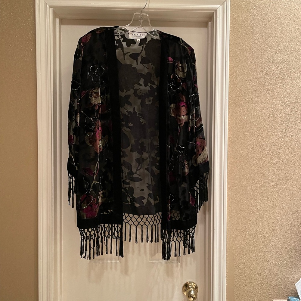 Floral Sheer Kimono with Fringe